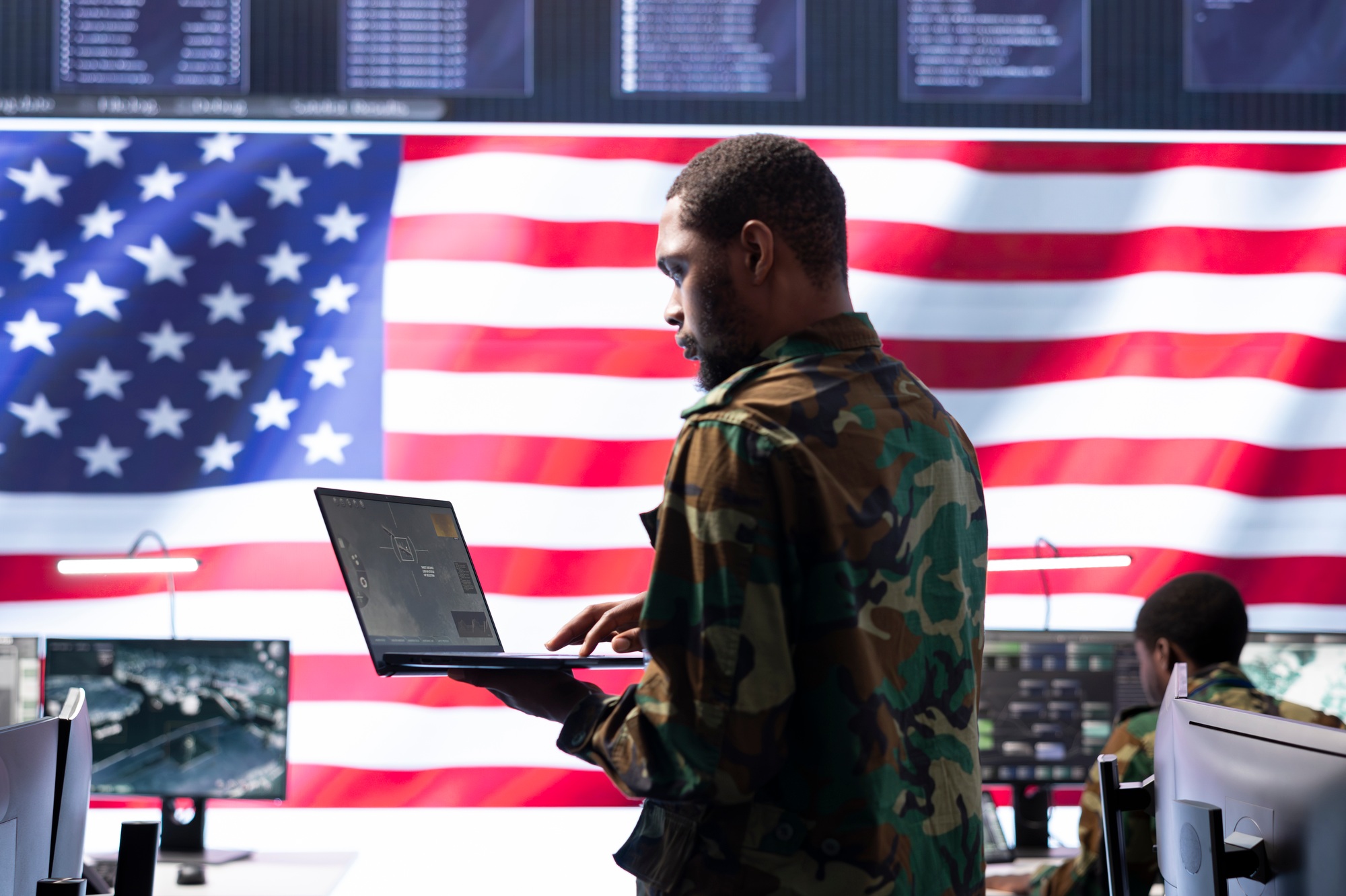 US officer oversees national security operations from high tech control room